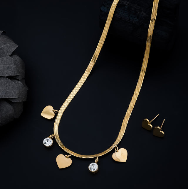 Heart and Diamond Gold-Plated Jewelry Set