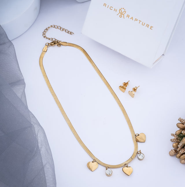 Heart and Diamond Gold-Plated Jewelry Set