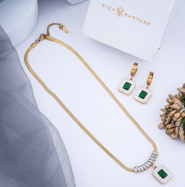 Green Elegance Gold-Plated Jewelry Set