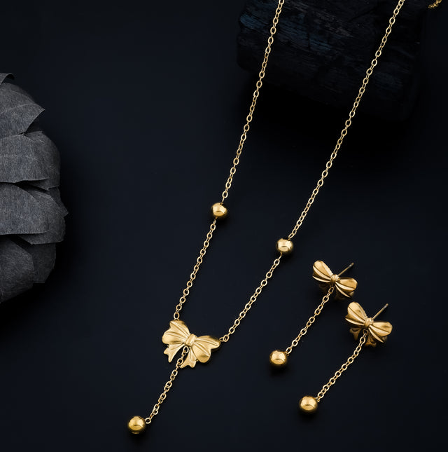 Bow Charm Gold-Plated Jewelry Set