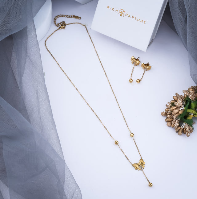 Bow Charm Gold-Plated Jewelry Set