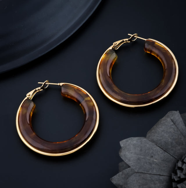 Golden Brown Marbled Hoop Earrings