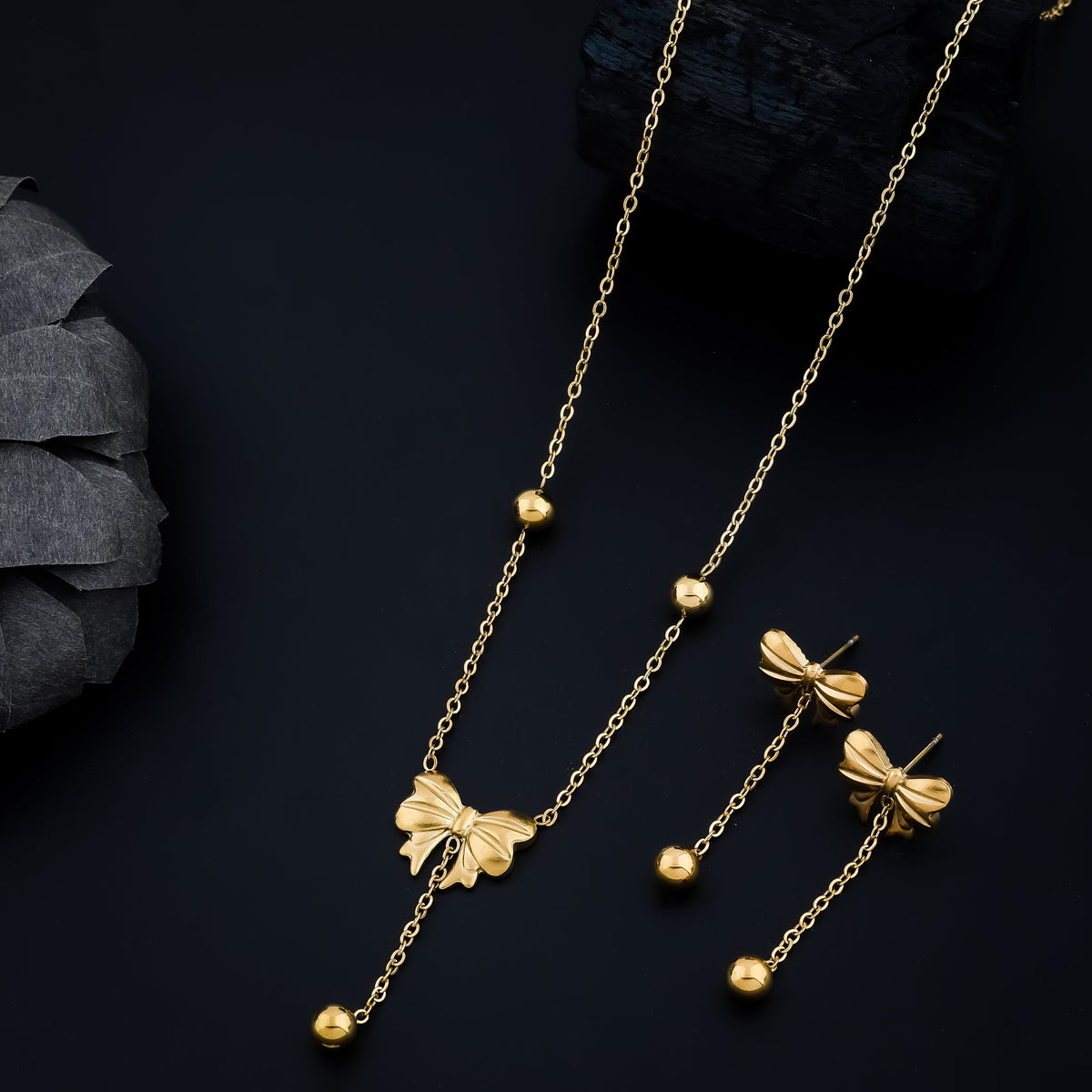 Bow Charm Gold-Plated Jewelry Set