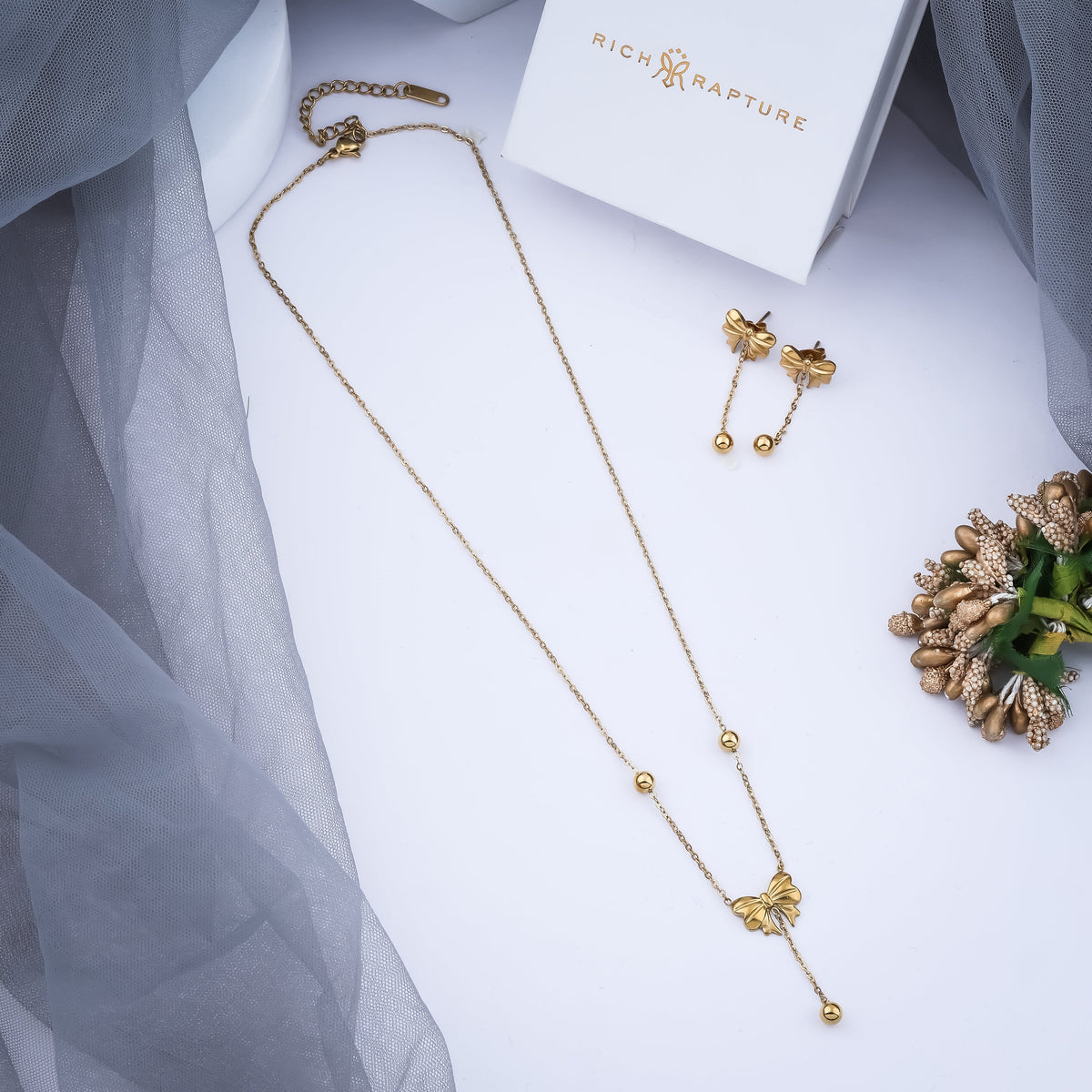 Bow Charm Gold-Plated Jewelry Set