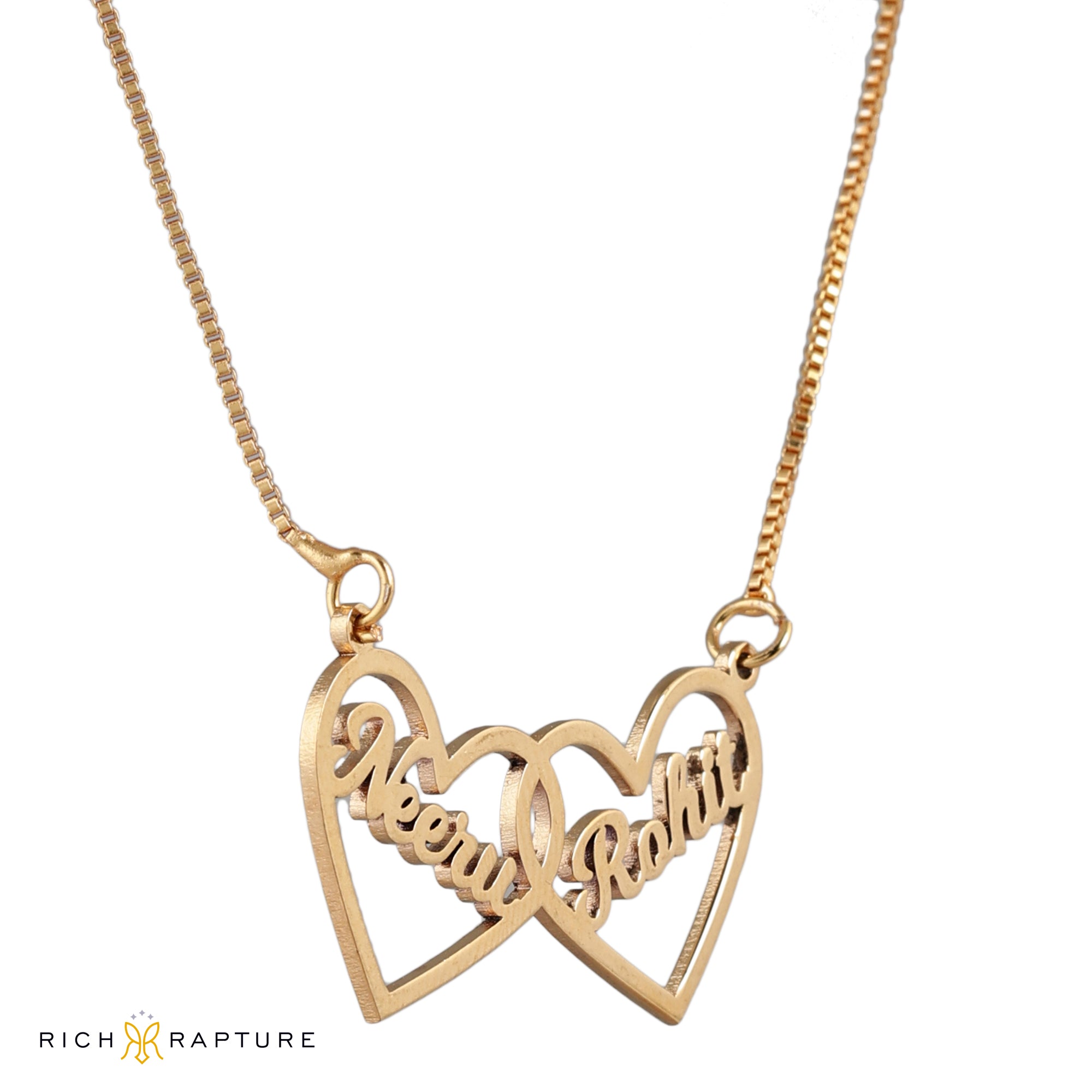 Intertwined Hearts Couple Name Necklace