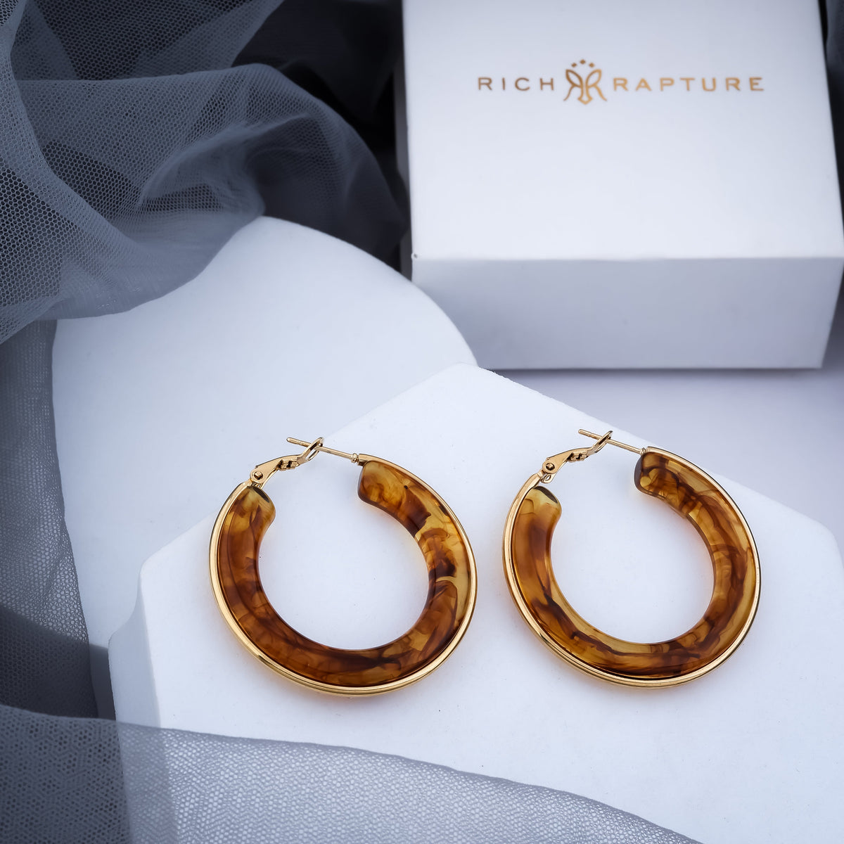 Golden Brown Marbled Hoop Earrings