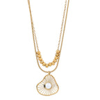 Golden Seashell & Pearl Double-Chain Pendant