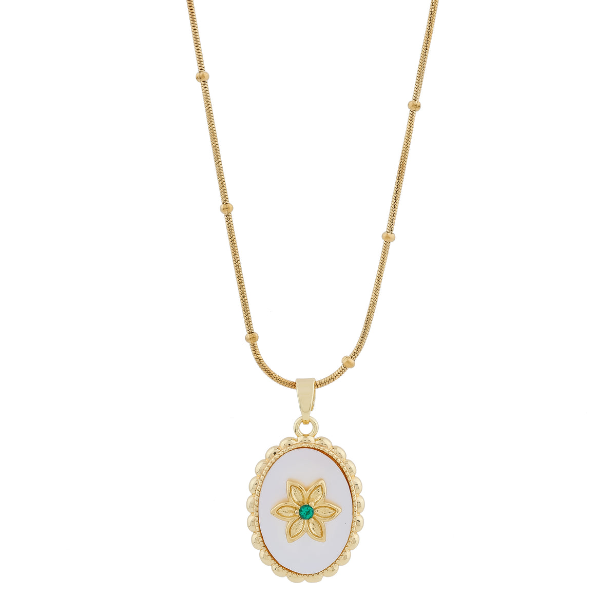 Emerald Bloom Oval Medallion Necklace