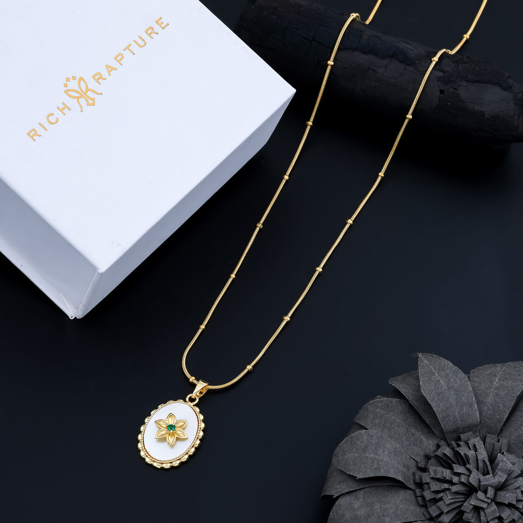 Emerald Bloom Oval Medallion Necklace
