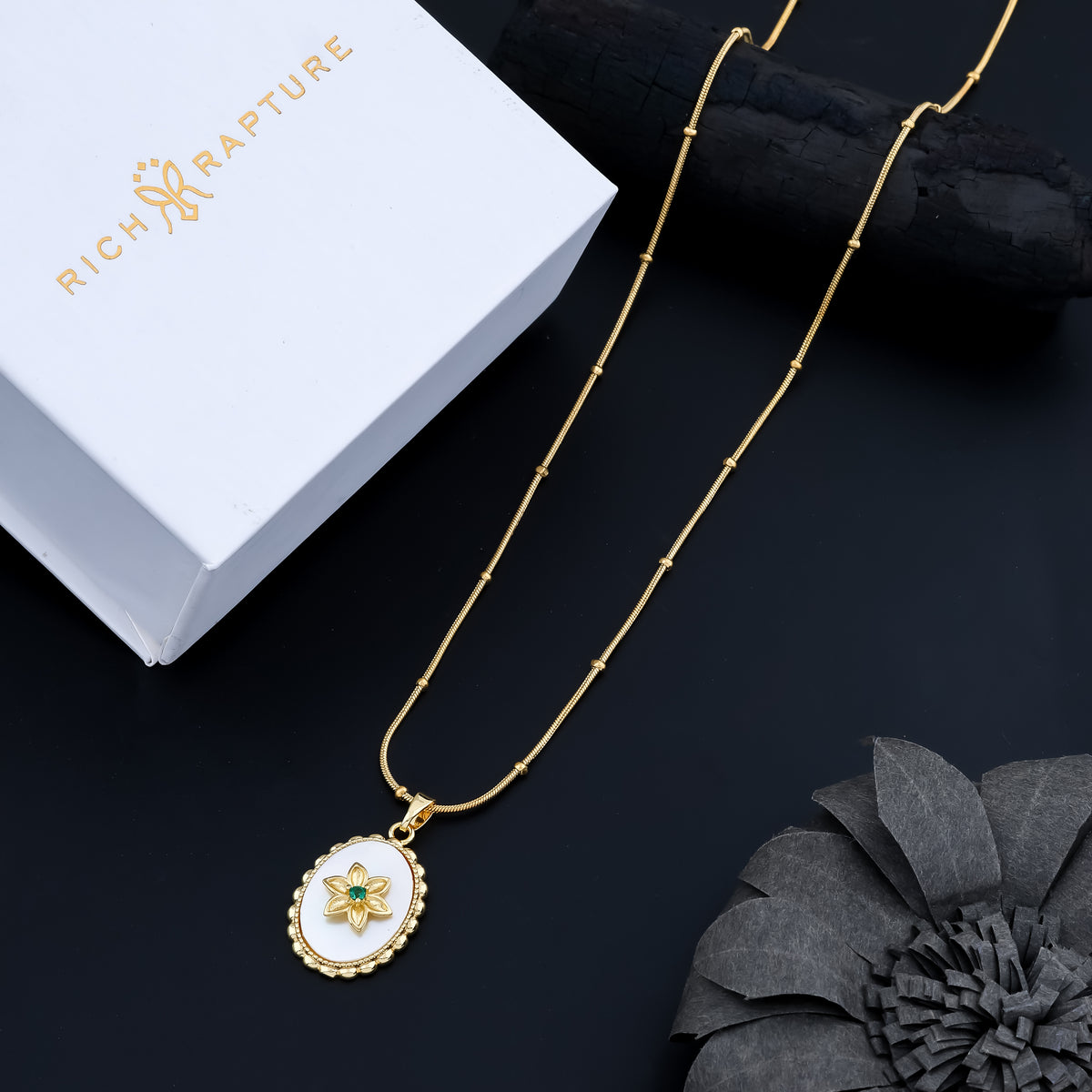 Emerald Bloom Oval Medallion Necklace