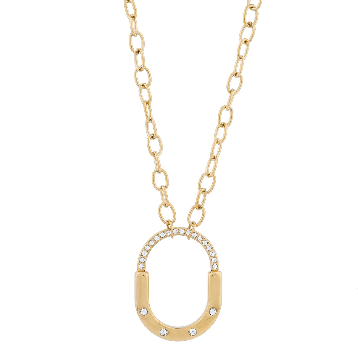 Aura Crystal Carabiner Oval Link Chain Necklace
