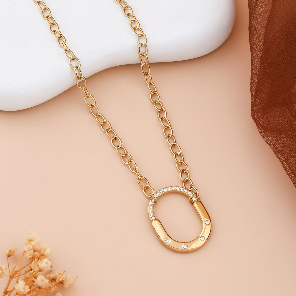 Aura Crystal Carabiner Oval Link Chain Necklace