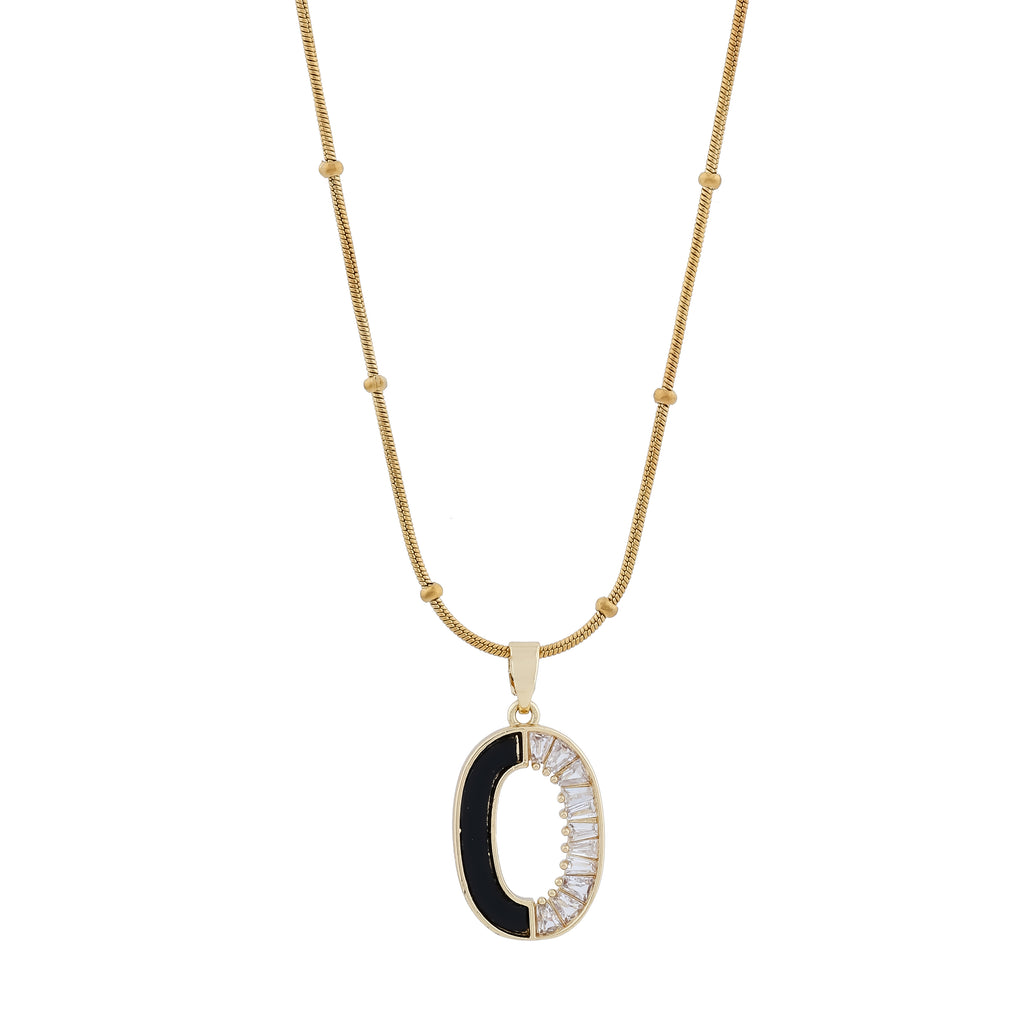 Aura Baguette Zircon Half-Pave Oval Pendant Chain