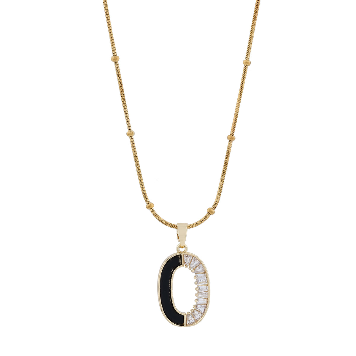 Aura Baguette Zircon Half-Pave Oval Pendant Chain