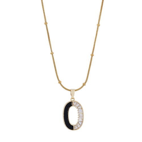 Aura Baguette Zircon Half-Pave Oval Pendant Chain