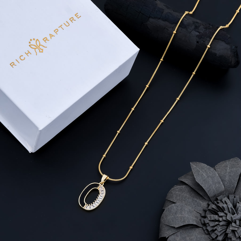 Aura Baguette Zircon Half-Pave Oval Pendant Chain