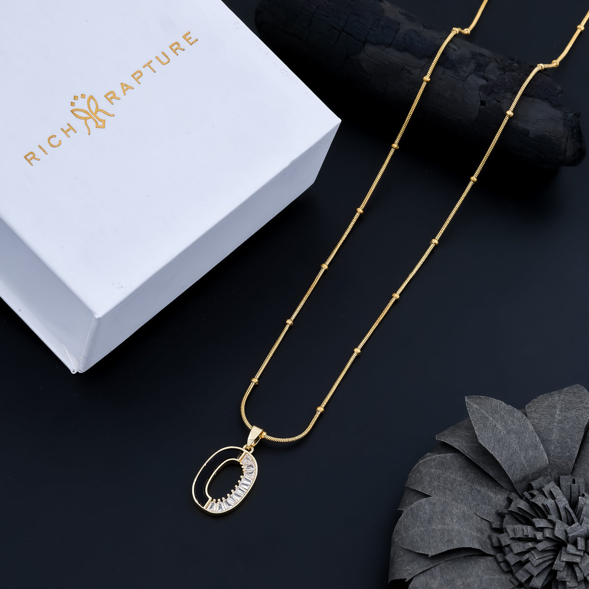 Aura Baguette Zircon Half-Pave Oval Pendant Chain
