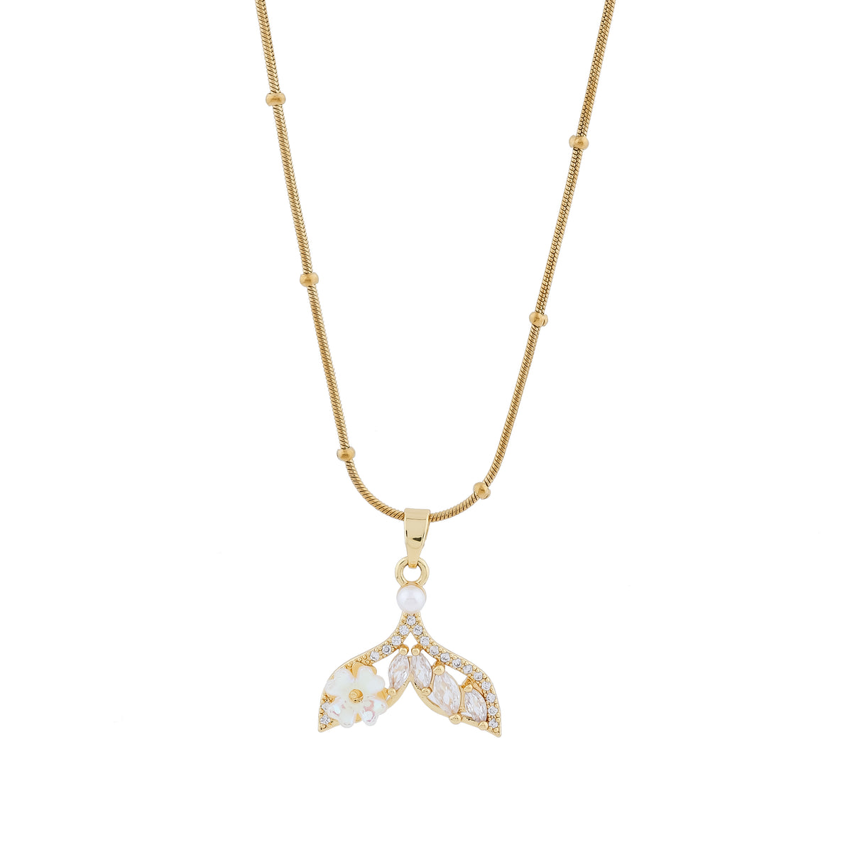 Ocean Flora Mermaid Tail Pendant Necklace