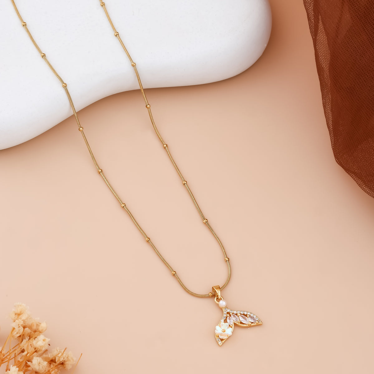Ocean Flora Mermaid Tail Pendant Necklace