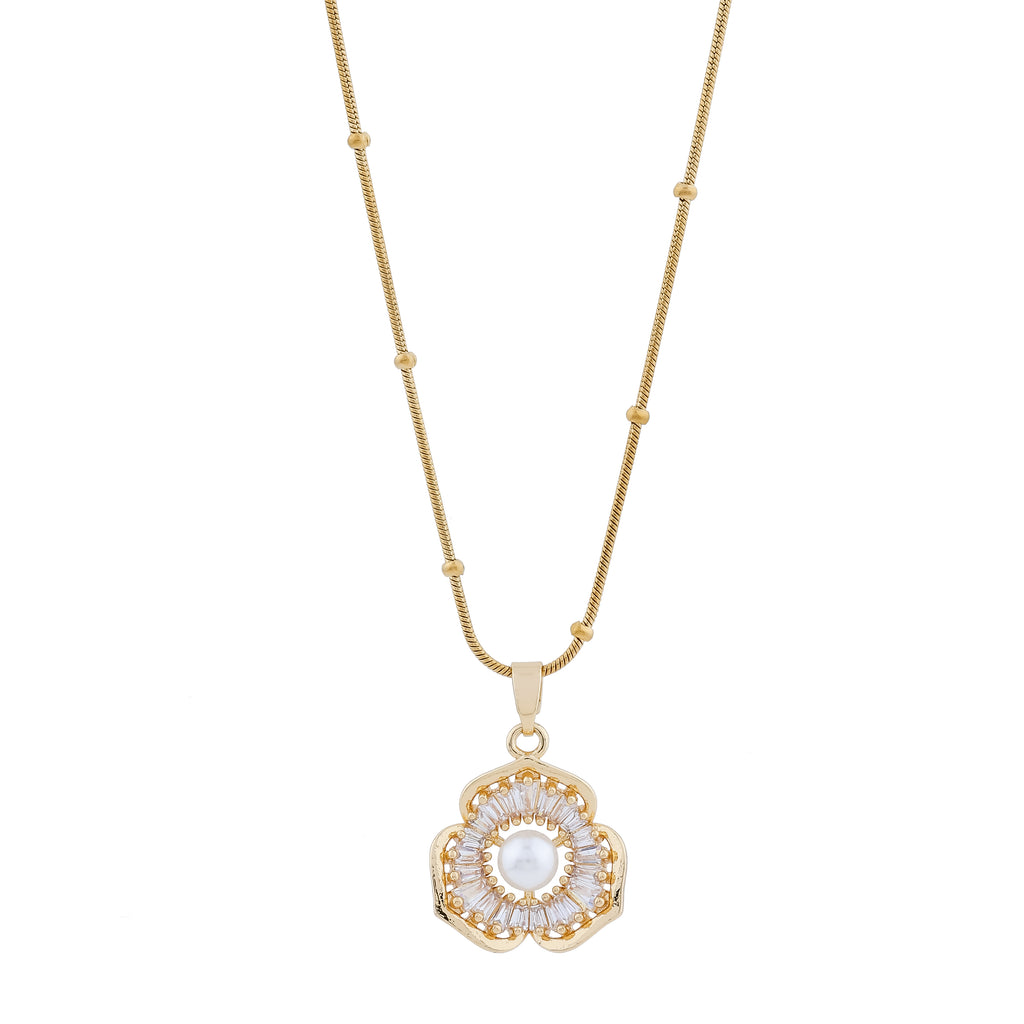 Luxe Baguette Flora Pearl Pendant Necklace