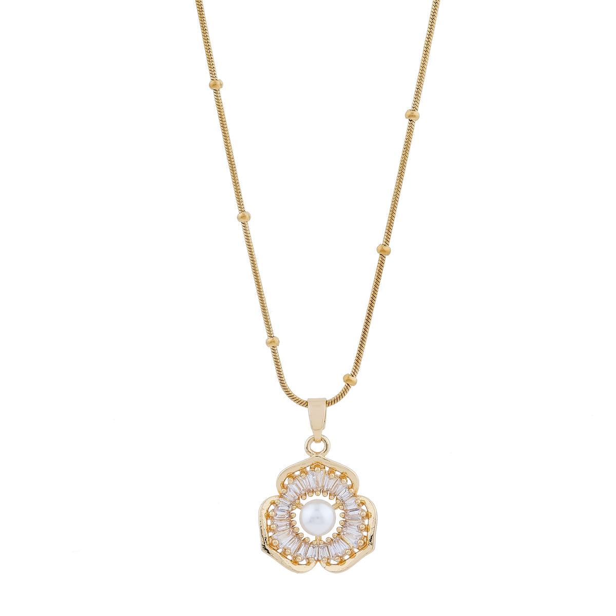 Luxe Baguette Flora Pearl Pendant Necklace