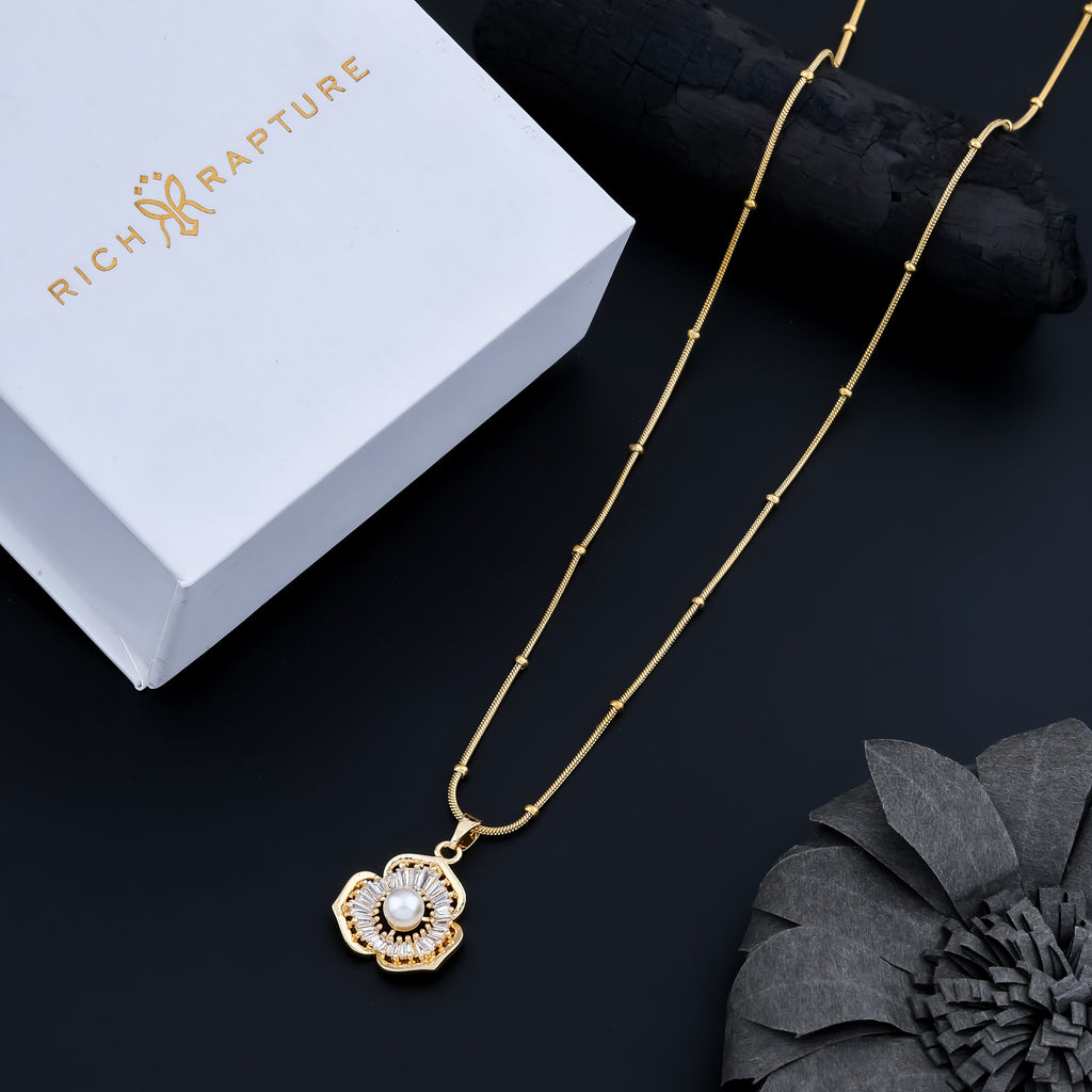 Luxe Baguette Flora Pearl Pendant Necklace