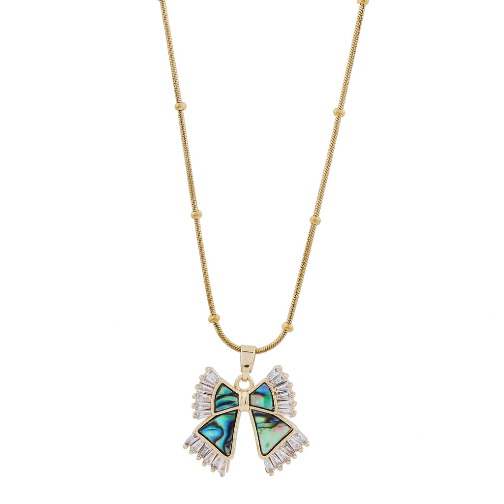 Aura Abalone Bowknot Crystal Pendant Necklace