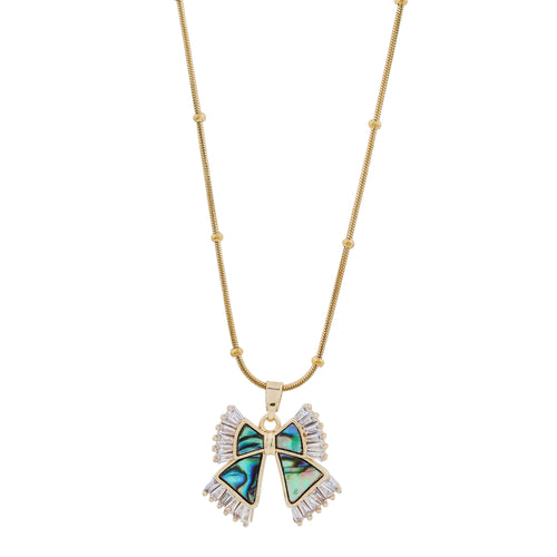 Aura Abalone Bowknot Crystal Pendant Necklace