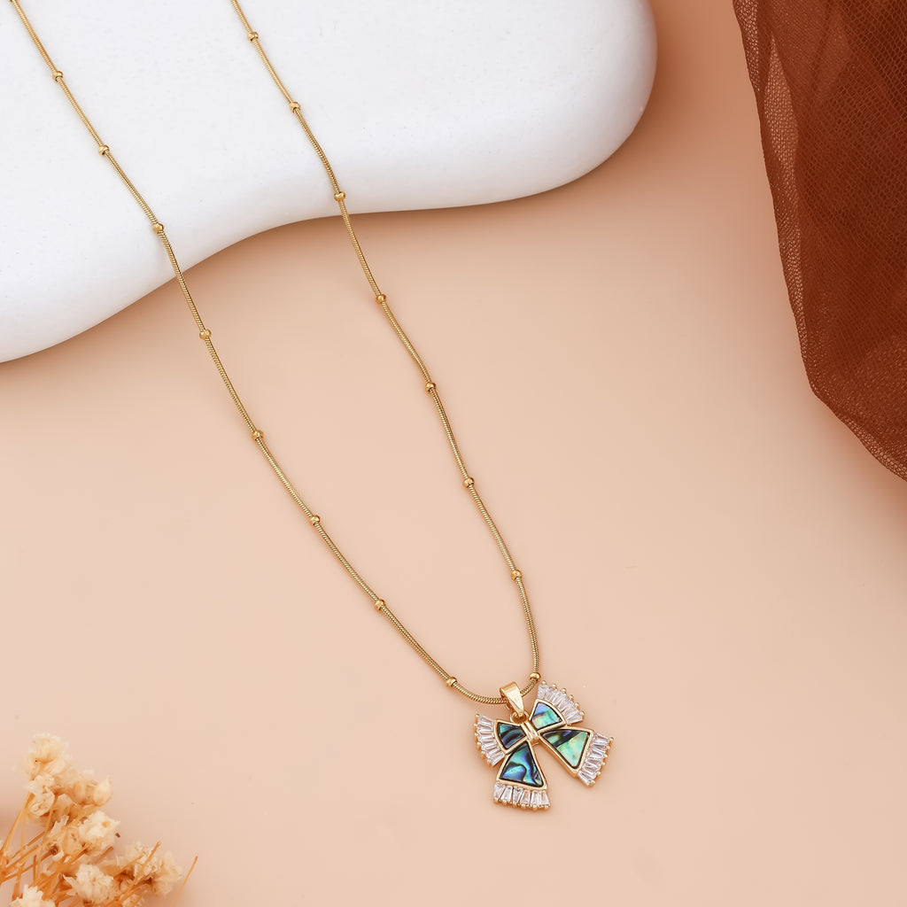 Aura Abalone Bowknot Crystal Pendant Necklace