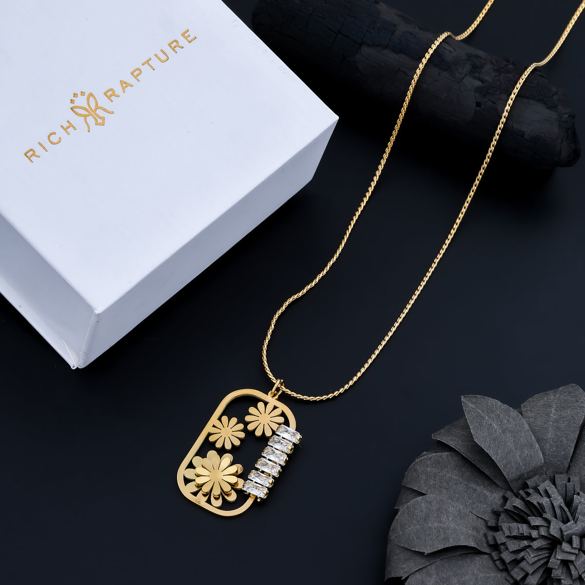 Floral Bloom Baguette Crystal Medallion Necklace