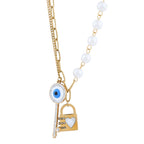 Evil Eye Key & Heart Lock Layered Pearl Necklace