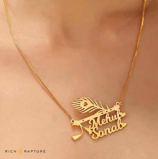 Morpankh Couple Name Necklace