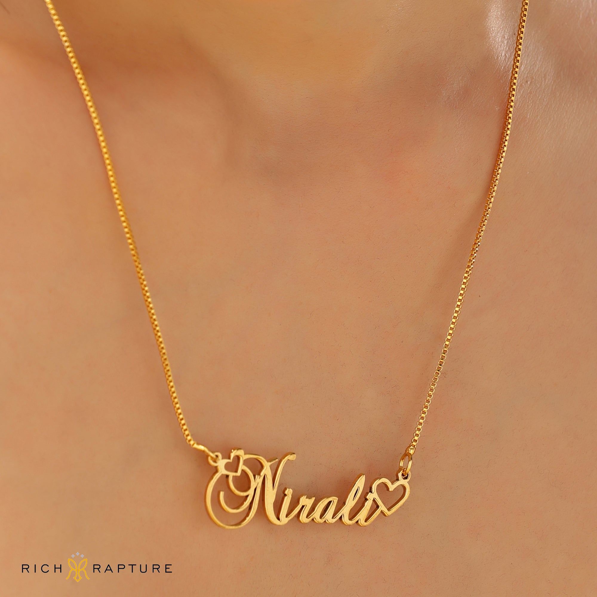 Hollow Heart  Name Necklace