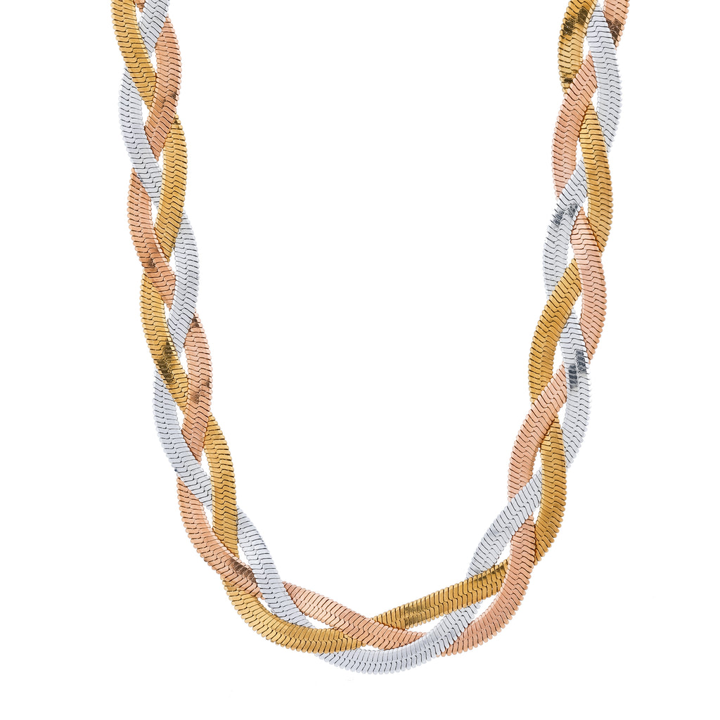 Tricolor Braided Herringbone Statement Necklace