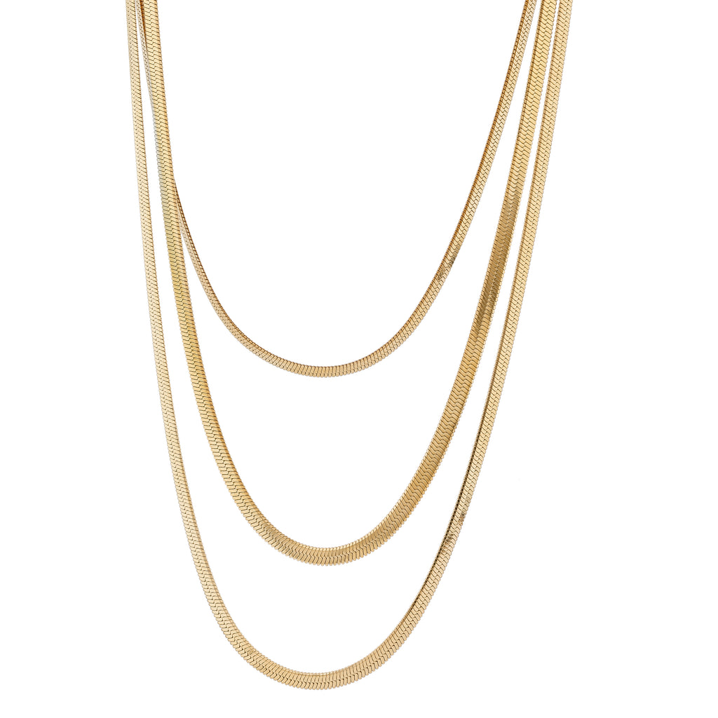 Luxe Triple Layered Herringbone Snake Chain Necklace