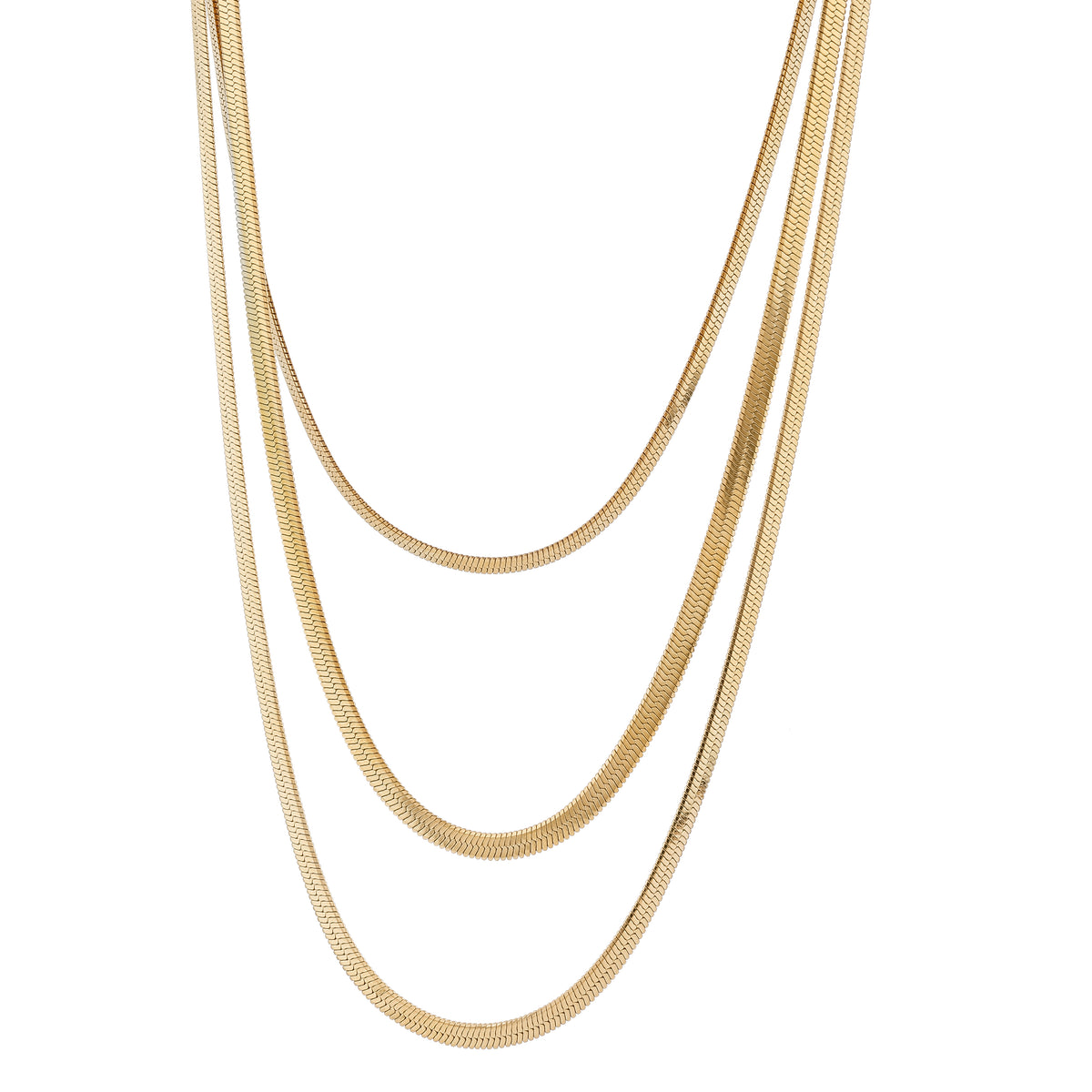 Luxe Triple Layered Herringbone Snake Chain Necklace