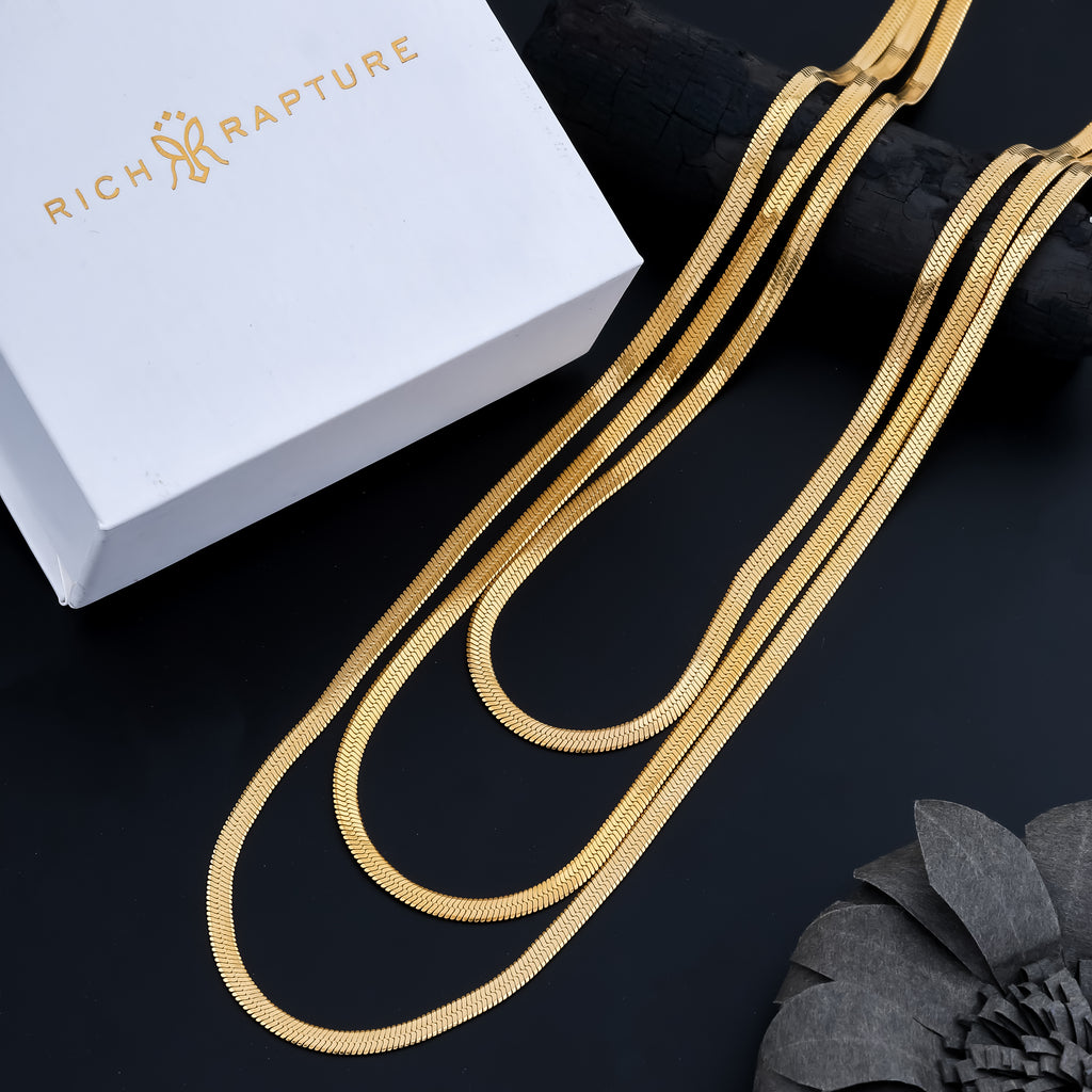 Luxe Triple Layered Herringbone Snake Chain Necklace