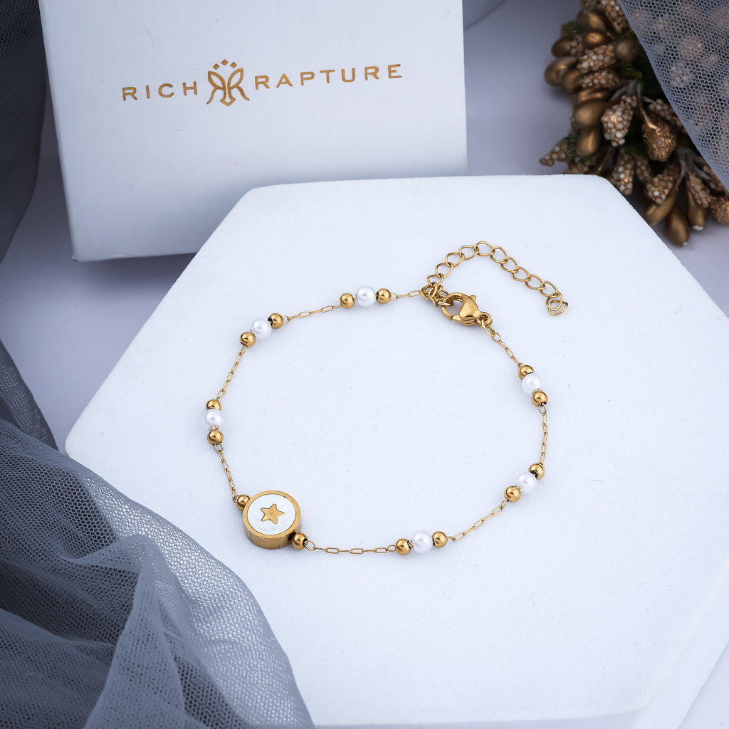 White Pearl Star Gold-Plated Bracelet