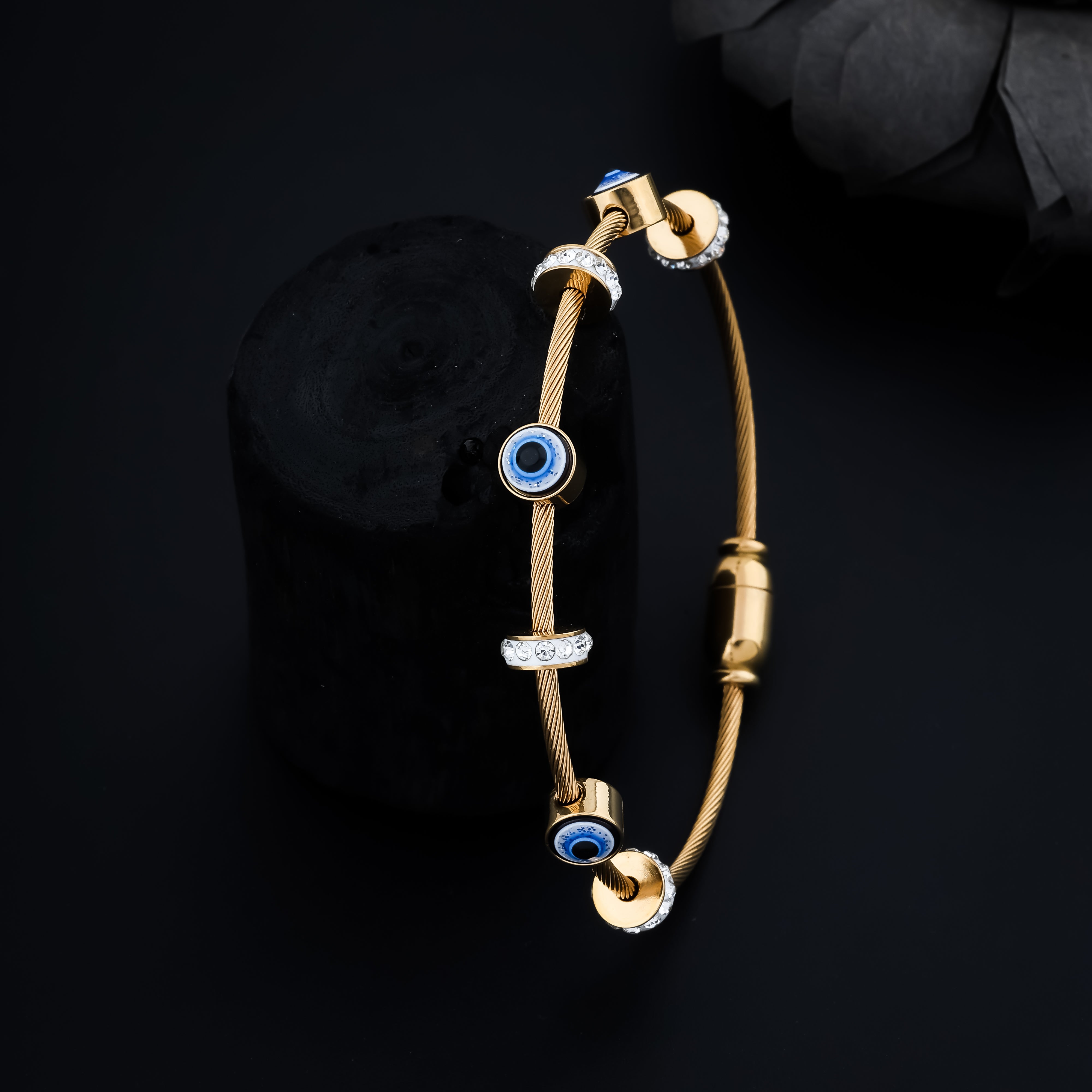 Evil Eye Diamond Ring Gold-Plated Bracelet