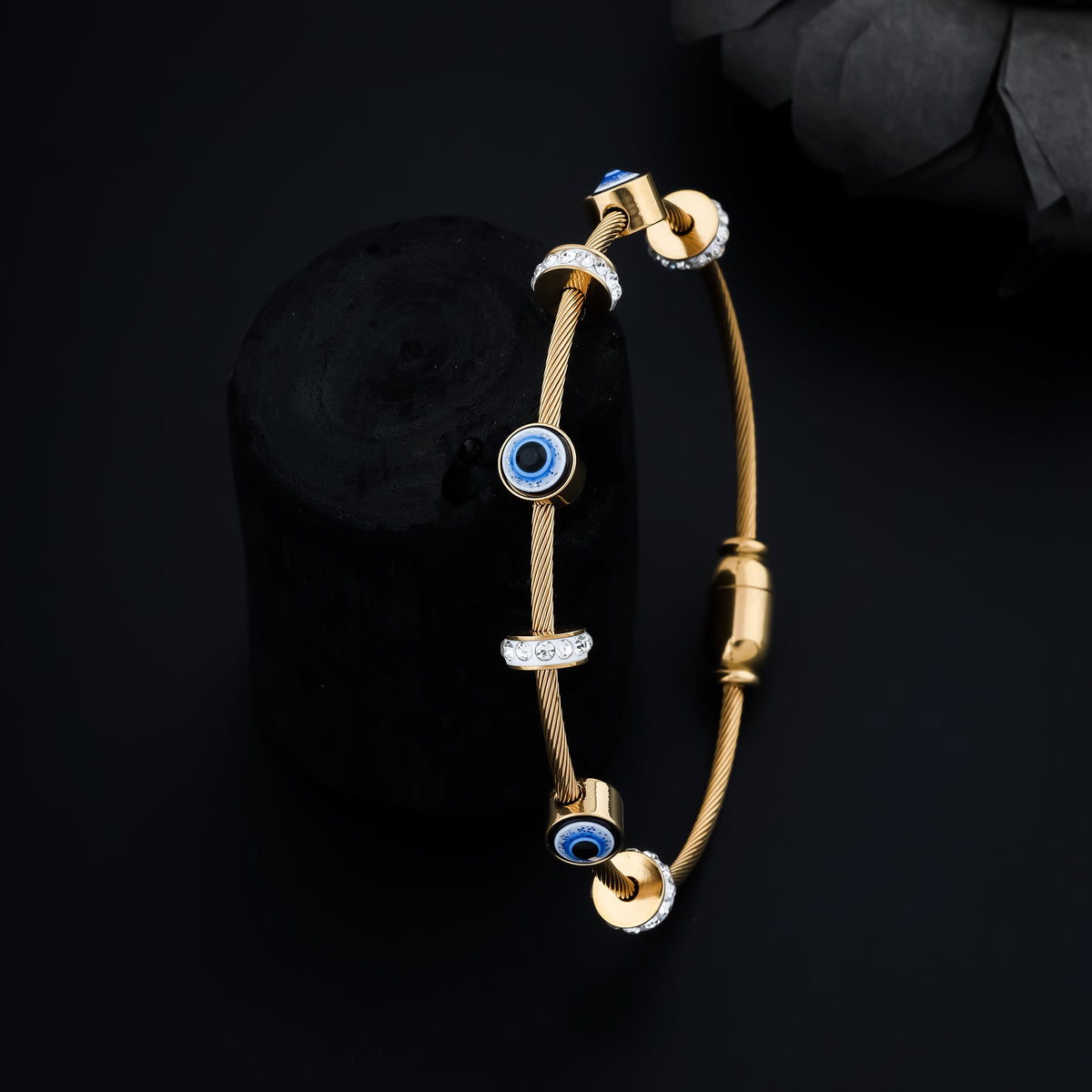 Evil Eye Diamond Ring Gold-Plated Bracelet